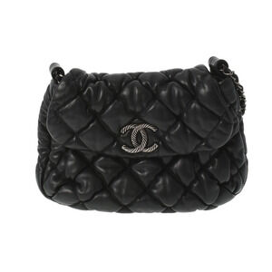 CHANEL Bubble Quilt Chain Bag Black Lambskin Shoulder Bag